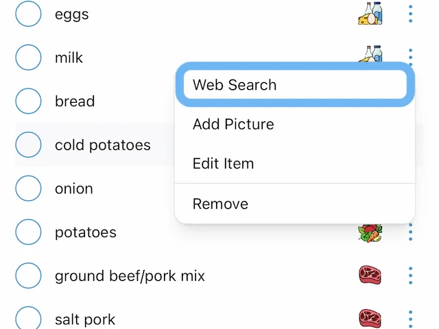 Use Web Search to quickly find images of the items you need to buy.