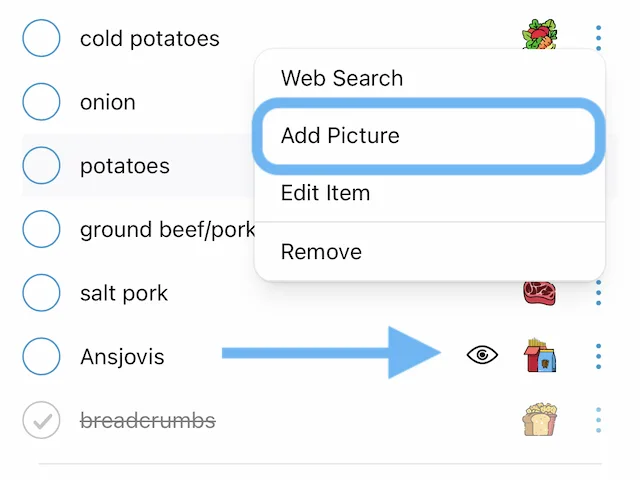 Add photos to your list items to see exactly what you need and avoid buying extras.